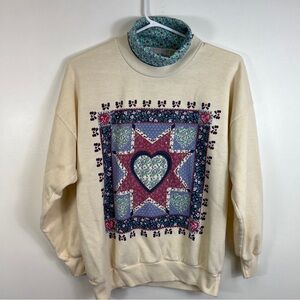 VINTAGE Land N Sea Quilt Pattern Sweatshirt Womens Sz M Cottagecore Grandma